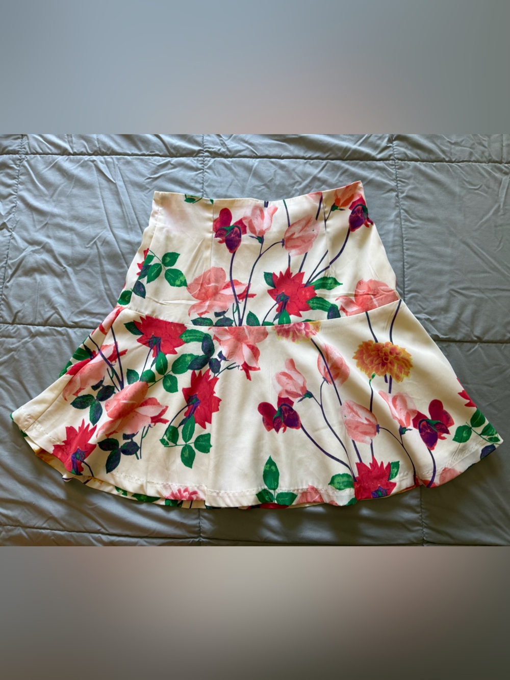 BB Dakota Cream Floral Circle Skirt with Pink & Red Blooms